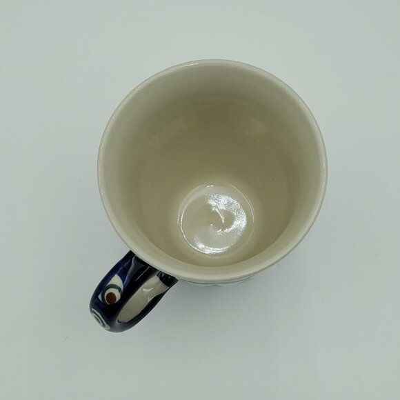 Polish Pottery Peacock Leaves Mug Peacock Blue Circles Green Stripes Mugs - Picture 5 of 7